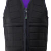 Product shot of fitted unisex black weighted vest with removeable weight pockets and purple interior