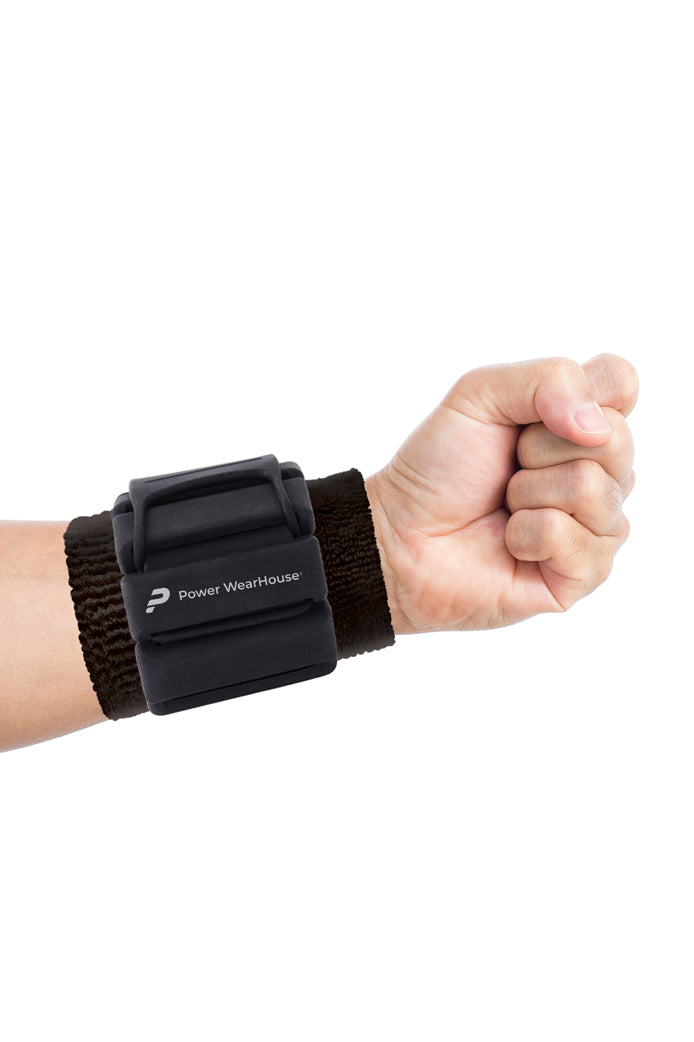 Black removeable weight wrist and ankle weights on padded sweat band from Power WearHouse